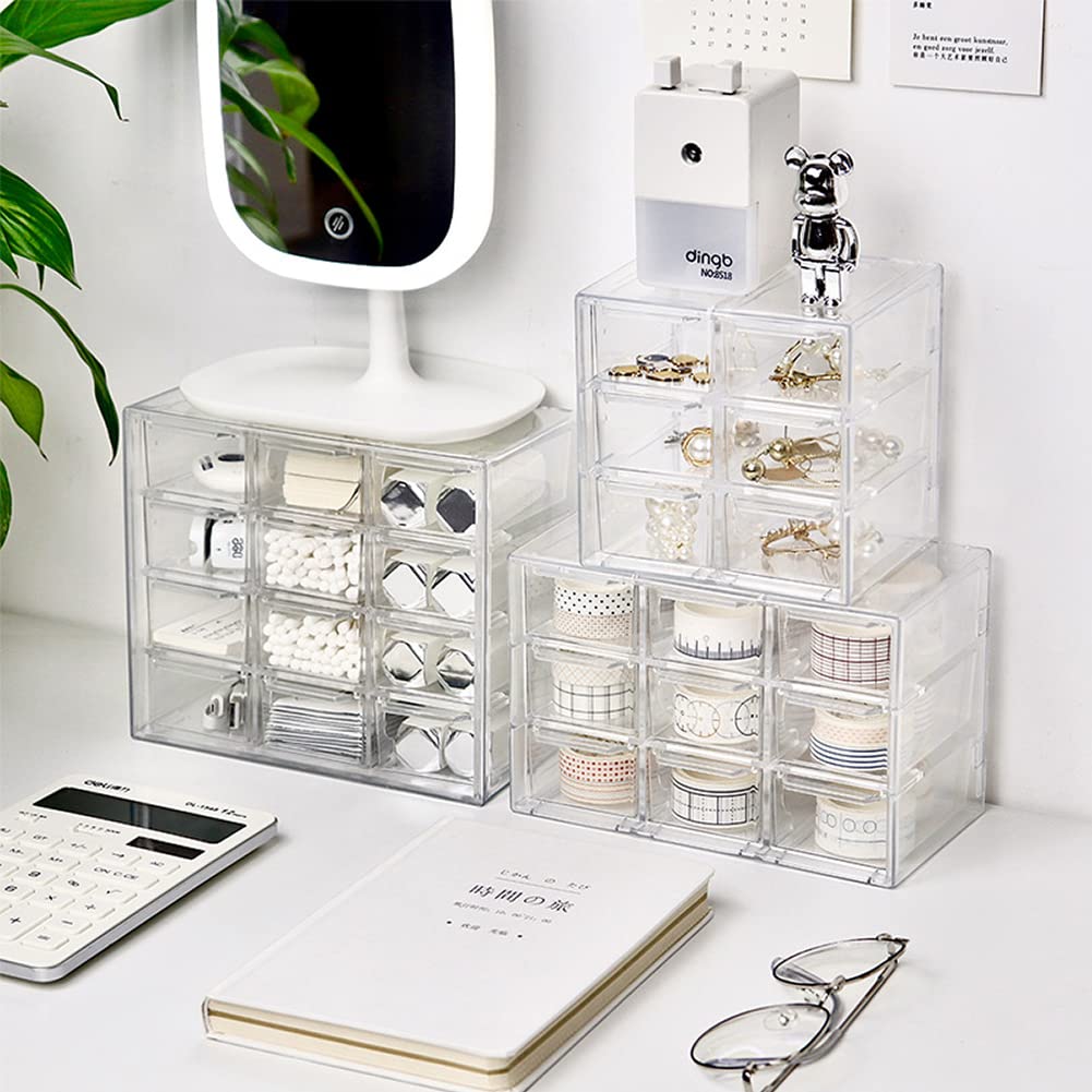 Koomiao Aufbewahrungsbox Plastik 6/9/12 Schubladen,Mini Sortierboxen Kleinteilemagazin,Klein Schubladenbox Kunststoff Desktop Aufbewahrung Organizer für Kosmetik Schmuck Schreibwaren (12 Schubladen)