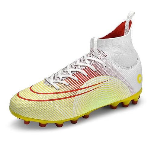 Liuliulife Soccer Cleats Mens Football Team Turf Lightweight Running Outdoor Comfortable Training Football Shoes For Boys High Top Soccer Shoes Men Yellow #TOP16
