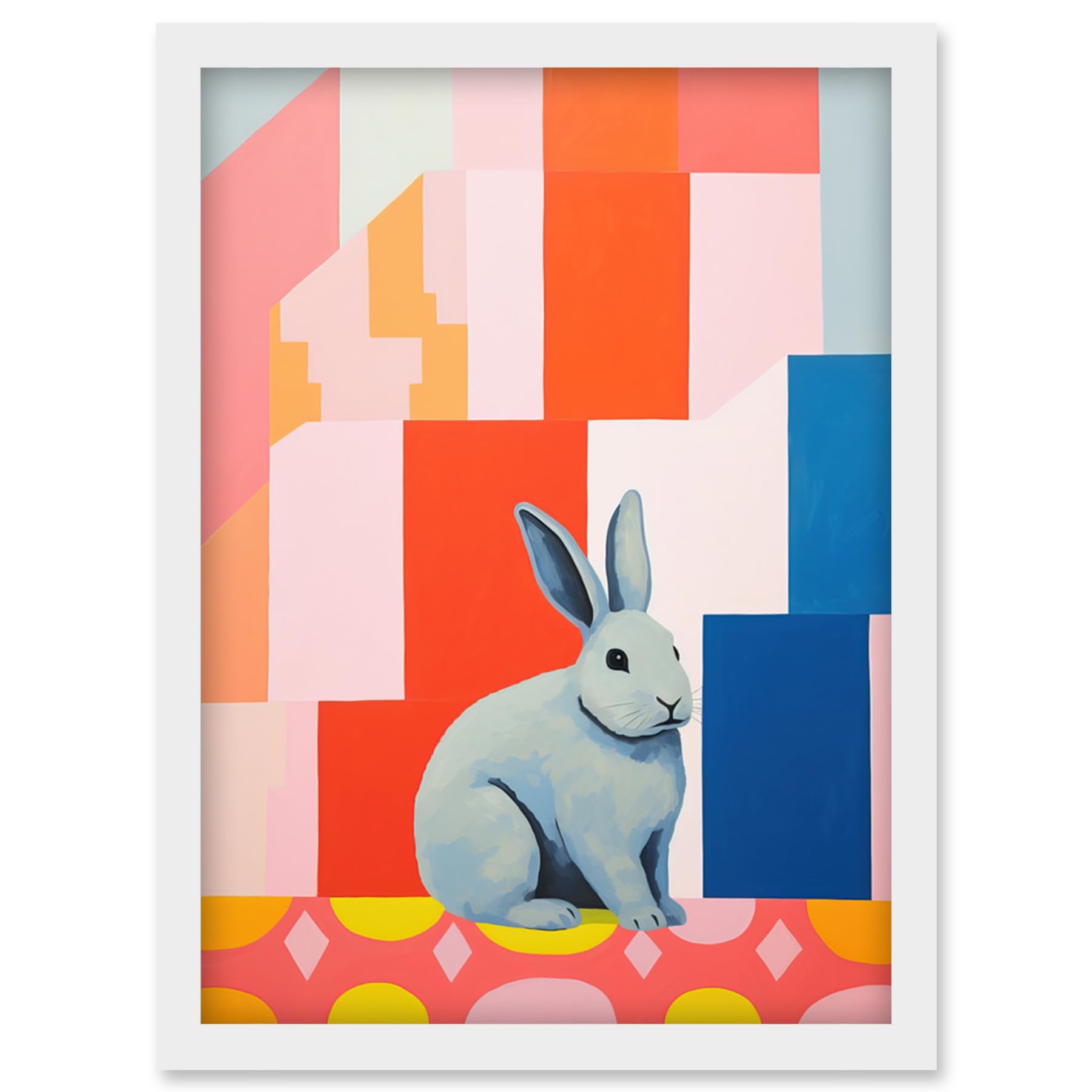Artery8 Fat White Rabbit Bold Pop Art Colourful Conceptual Modern Artwork Framed Wall Art Print A4
