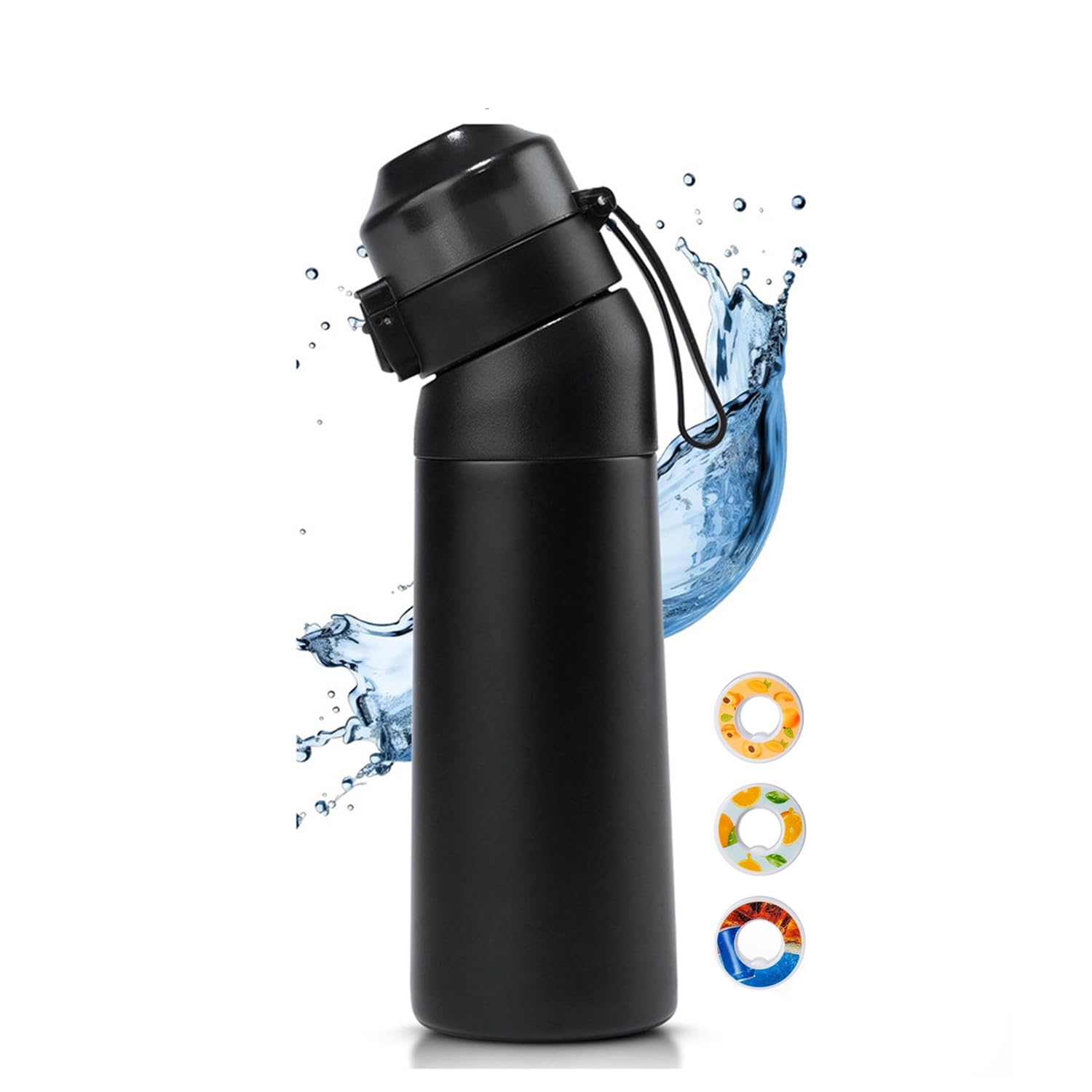 Bolivia'sStainless Steel Air Up Water Bottle, 500ml 3 Fruity Flavor Pods Included, Water Bottle with Flavor Pods, Leak-Proof Design, Water Bottle for Gym, Keeps Water Cold for Hours, Black Elegance