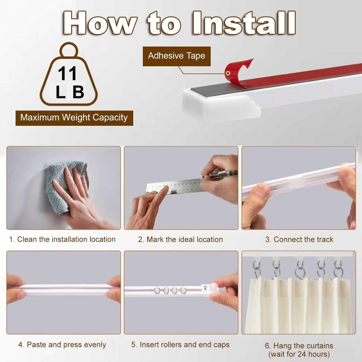 Tringle sans perçage, montage au plafond/mur, séparateur de pièce adhésif pour chambre à coucher, fenêtre, douche, hôtel – 1 m à 4,5 m réglable blanc (1,4 m)