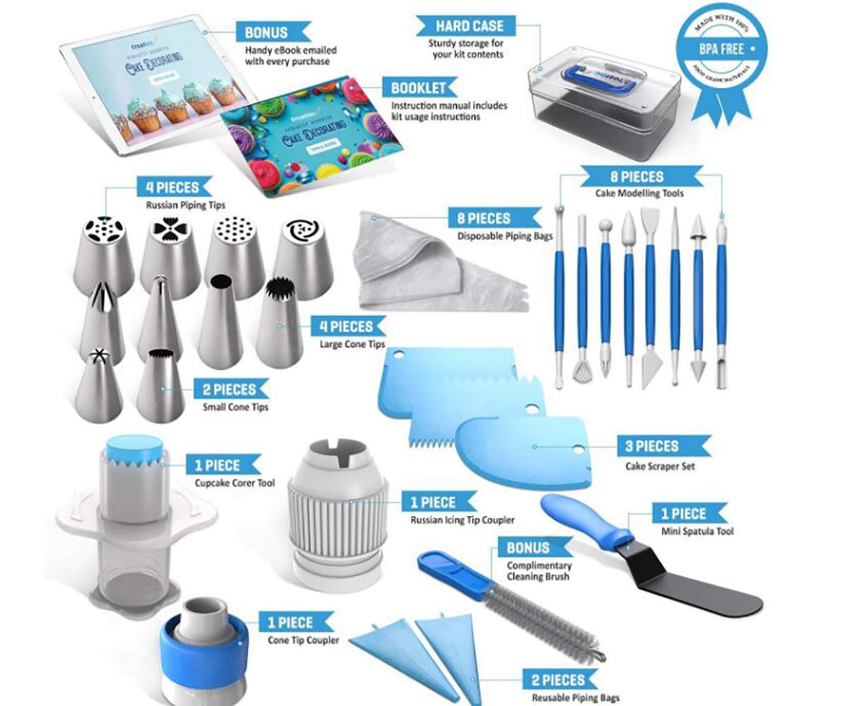 Kit de suministros para decoración de tartas para principiantes, suministros para hornear, 1 herramienta para descorazonar magdalenas, 1 juego de rasqueta para tartas (73 piezas)