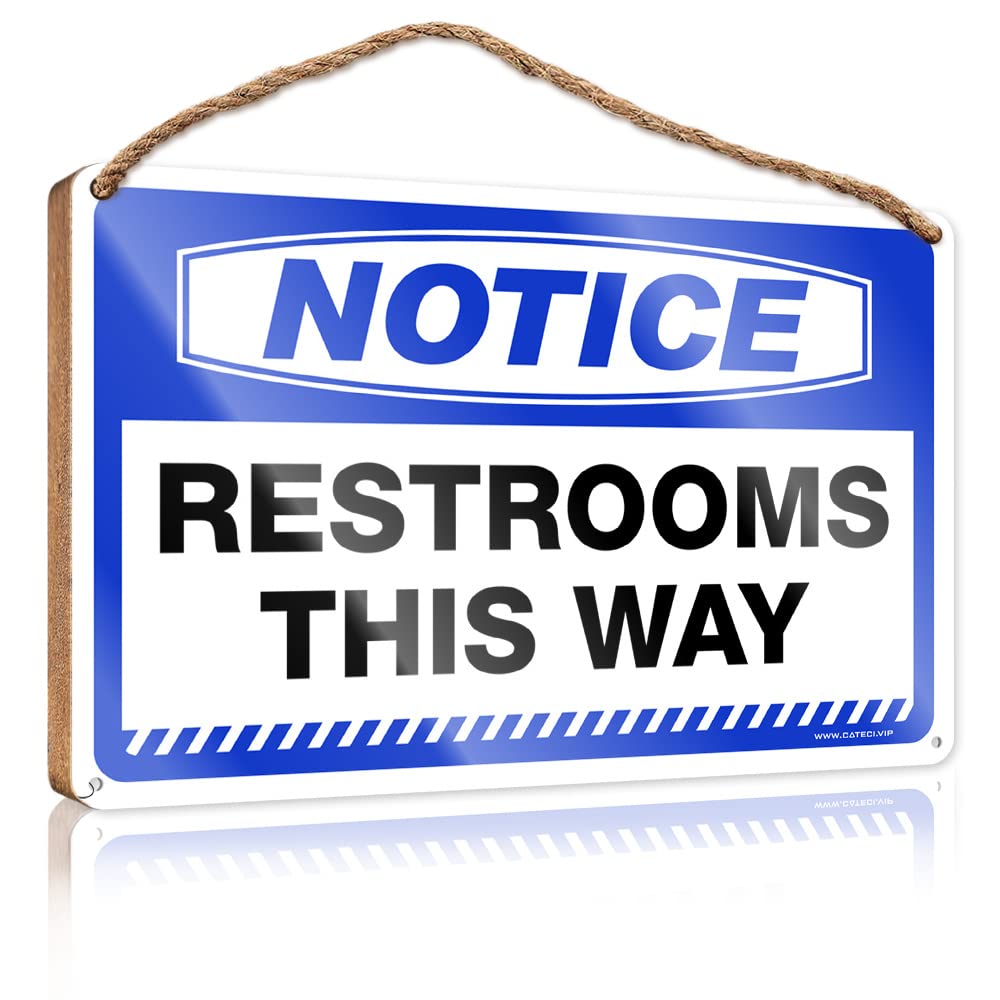Hanging Wall Signs Notice Restrooms This Way Wooden Sign Family Wall Decor Holiday Porch Sign(23X35CM)