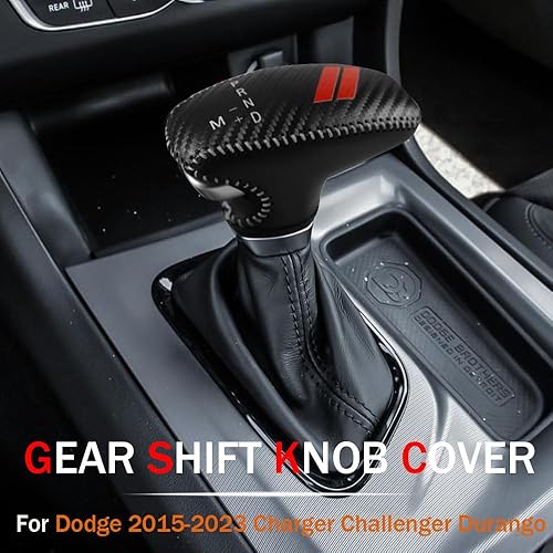 Miniatura 9 de LEXLEY Funda de cuero para perilla de palanca de cambios para Dodge Charger Challenger 2015-2023, Durango 2016-2023 + negro