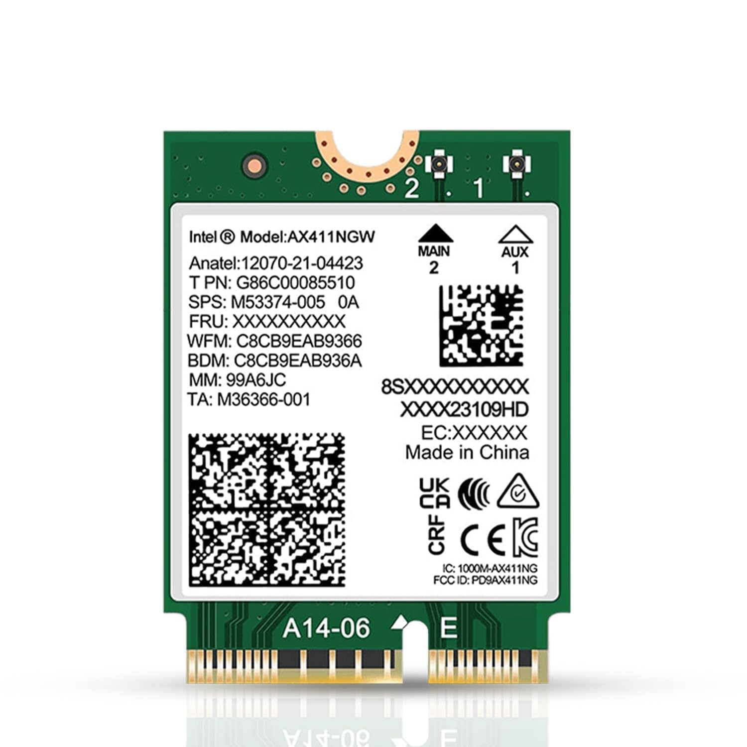 WiFi 6E Adapter for Intel AX411 | Tri-Band Wireless | Up to 3.0 Gbps | CNVio2 M.2 Format for PCs | Bluetooth 5.3 Support | for Intel 12th Gen and Newer CPUs, Windows 10/11, Linux | AX411NGW