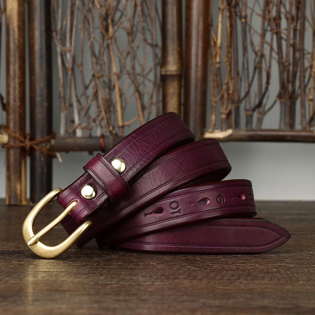 Cinturón Fino De Cuero para Mujer Correa De 2,4 Cm De Ancho Número Grabado para Vestidos Y Pantalones Vaqueros Cinturones con Hebilla Dorada(110cm/43, Purple)