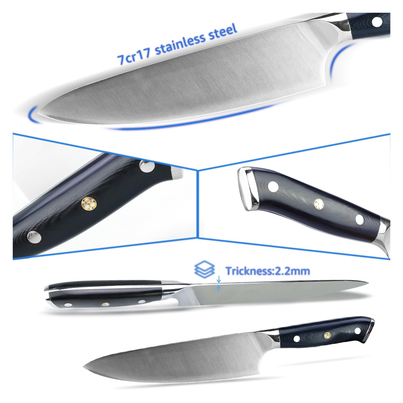 Nóż kuchenny 8 cali nóż szefa kuchni japoński niemcy wysokowęglowy 7CR17 Santoku mięso ryb warzywa ostre narzędzie do gotowania