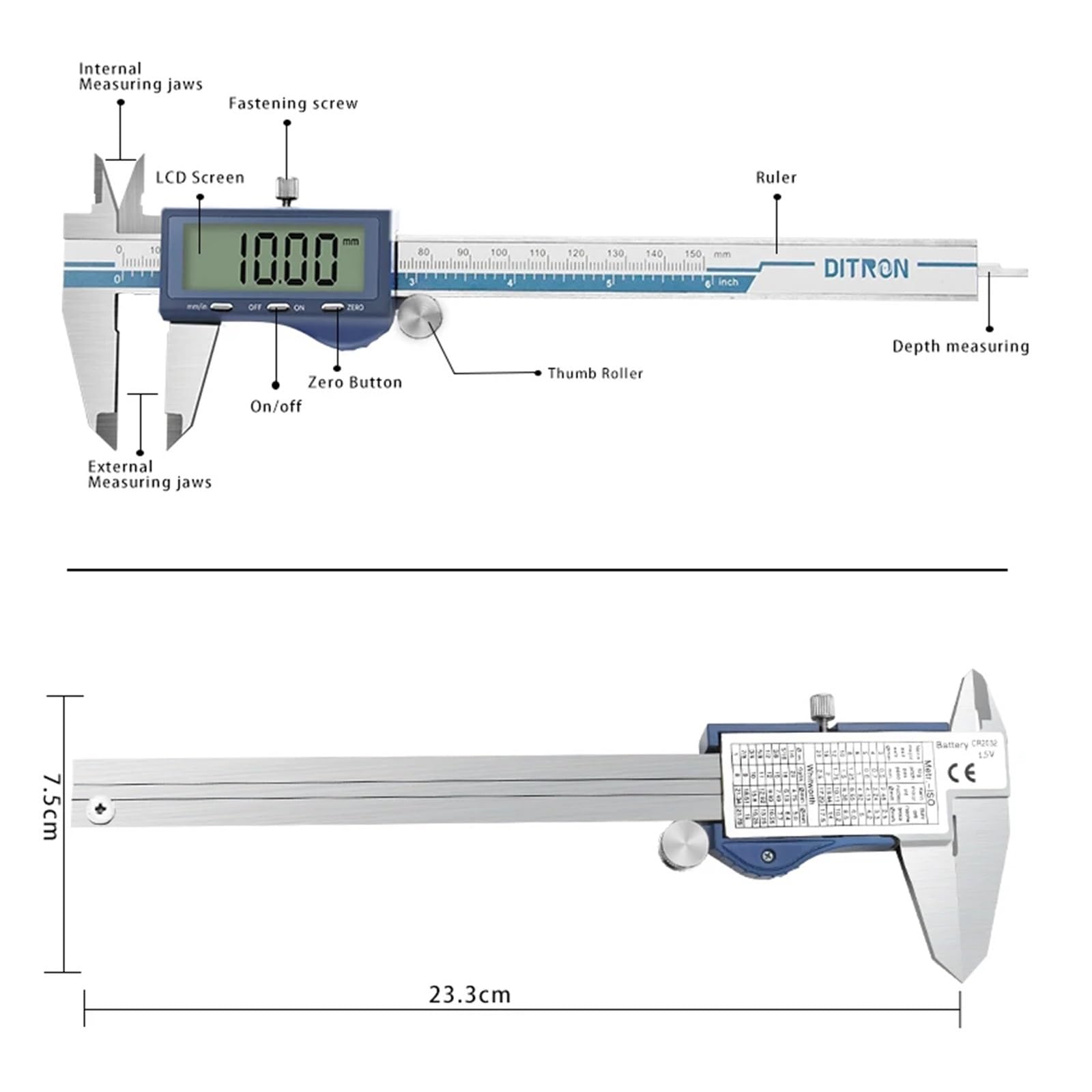 Suwmiarka Cyfrowa 150 Mm/6" Duży Ekran LCD Elektroniczna Stal Nierdzewna Metalowa Testowanie średnicy