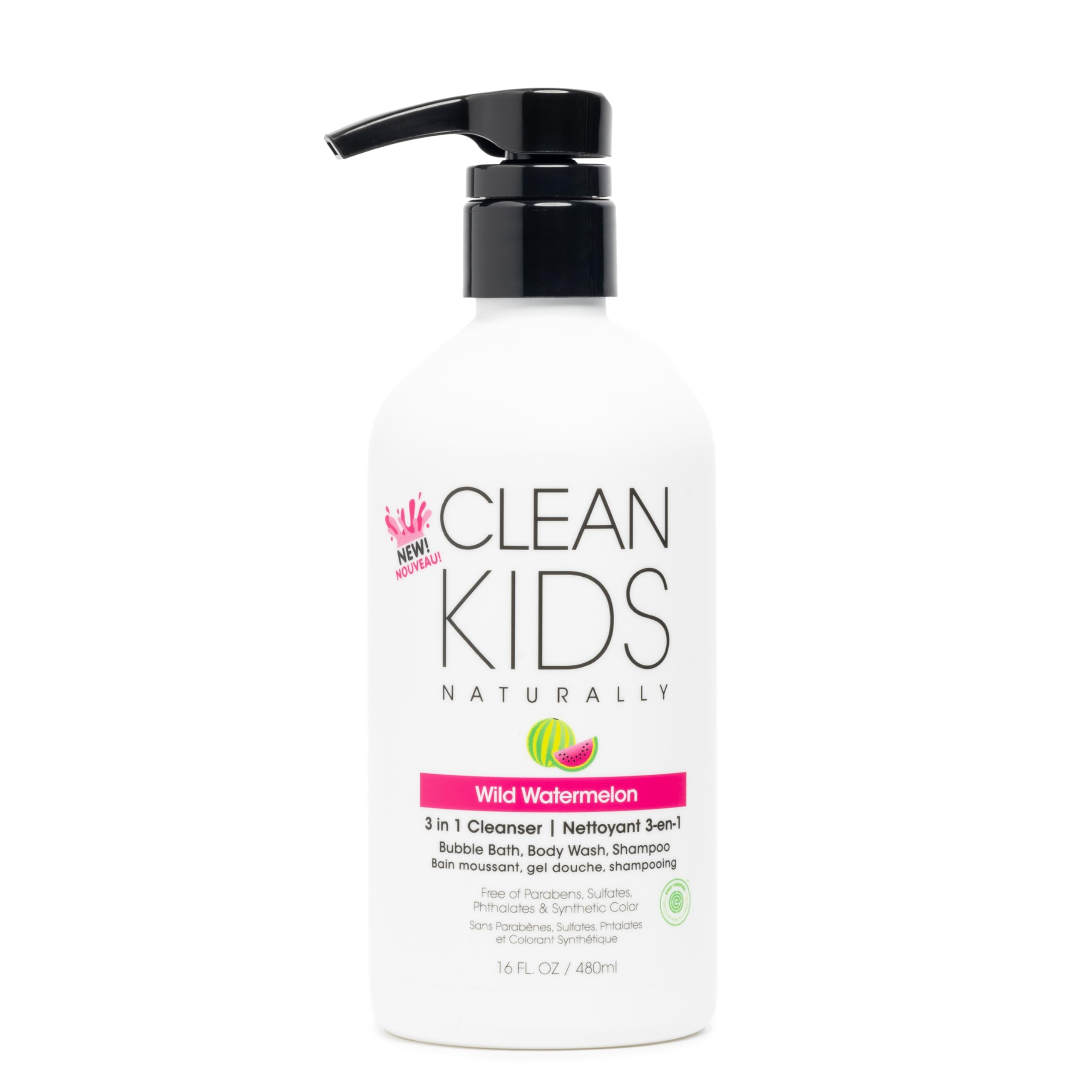 Gabriel Cosmetics Clean Kids Naturally Wild Watermelon 3-in-1 Shampoo, Cleanser & Bubble Bath (16 Fl Oz (1 Bottle), Watermelon 3-in-1) Watermelon - Cleanser 16 Fl Oz (Pack of 1)