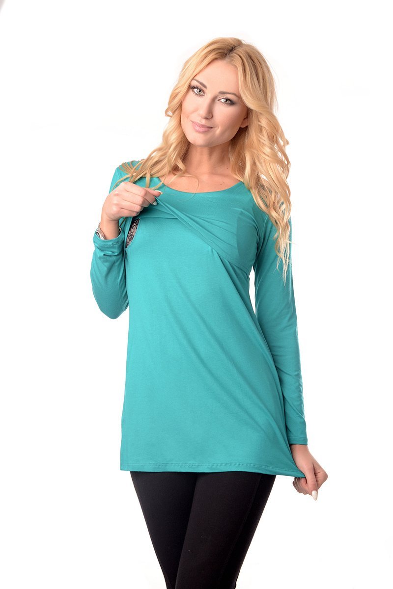 Purpless Maternity 2in1 Pregnancy and Nursing Round Neck Long Sleeves Breastfeeding Women Top Tunic 7021 (8, Turquoise)