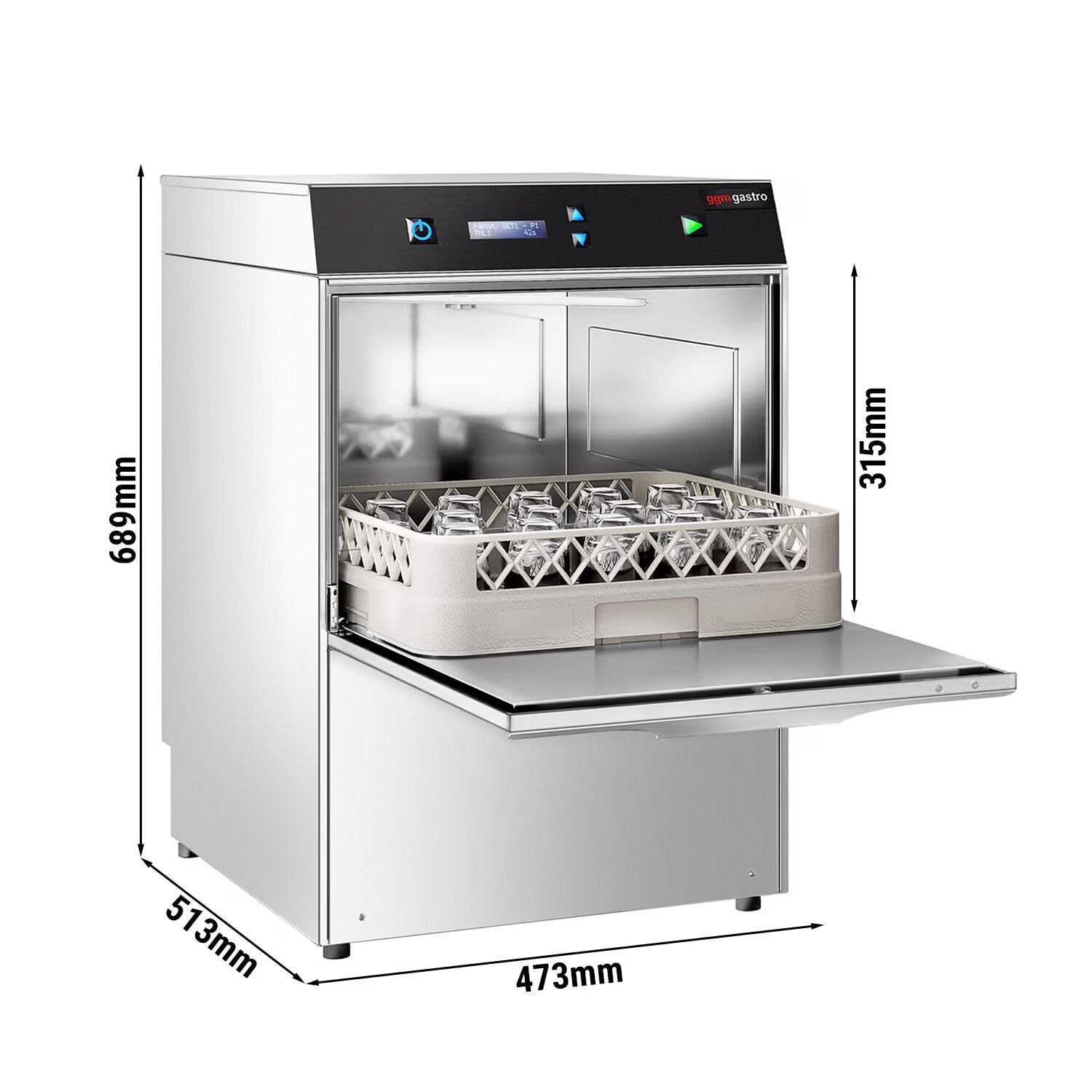 GGM Gastro Gläserspülmaschine 2,97 kW mit Laugenpumpe | Doppelwandige Konstruktion, energieeffizient, intuitive Bedienung, einfache Reinigung, für den gewerblichen Dauereinsatz