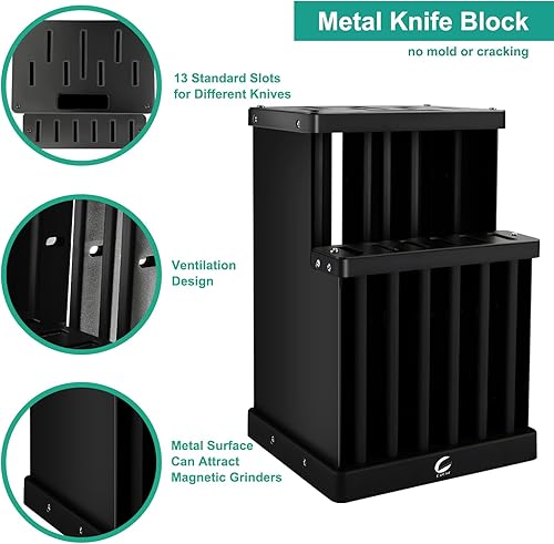 Miniatura 7 de Juego de cuchillos de cocina de 16 piezas con bloque, cuchillos de acero inoxidable de alto carbono, revestimiento antiadherente negro, mango