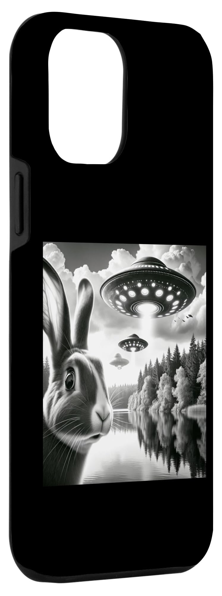 iPhone 12 Pro Max Surreal Bunny Alien UFO Sci-fi Forest Art Funny UFO Shirt Case - Image 3