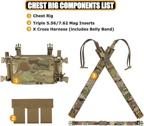 Miniatura 10 de KRYDEX Aparejo táctico para el pecho con triple 5.567.62 Mag Pouch Insert 0.354 in Mag bolsas y arnés X