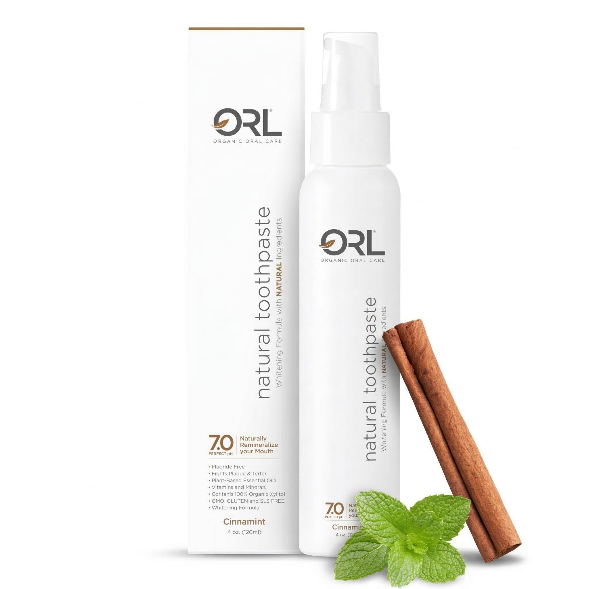 ORL Fluoride-Free Natural Hydroxyapatite Toothpaste with Organic Xylitol Helps Strengthen Teeth Prevent Cavities Non-Toxic Ingredients Natural Cinnamint Flavor
