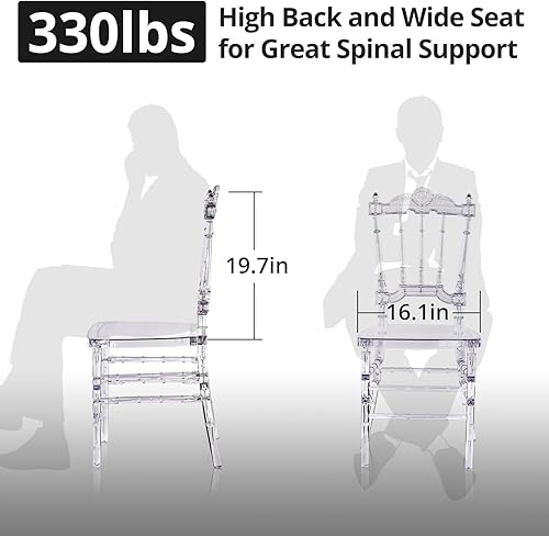 Miniatura 2 de Juego de 4 sillas de comedor transparentes, modernas sillas de boda de 16.1 pulgadas de ancho para adultos, sillas fantasma de cristal, sillas de