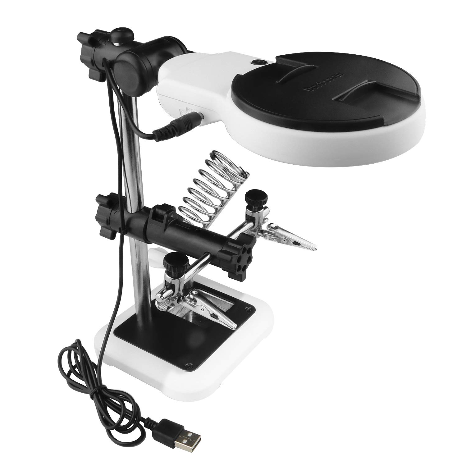 Beileshi 3.5X 5.25x Magnifier Station Auxiliary Clamp and Alligator Clips Magnifying Glass Stand with Switchable Cold and Warm Light LED