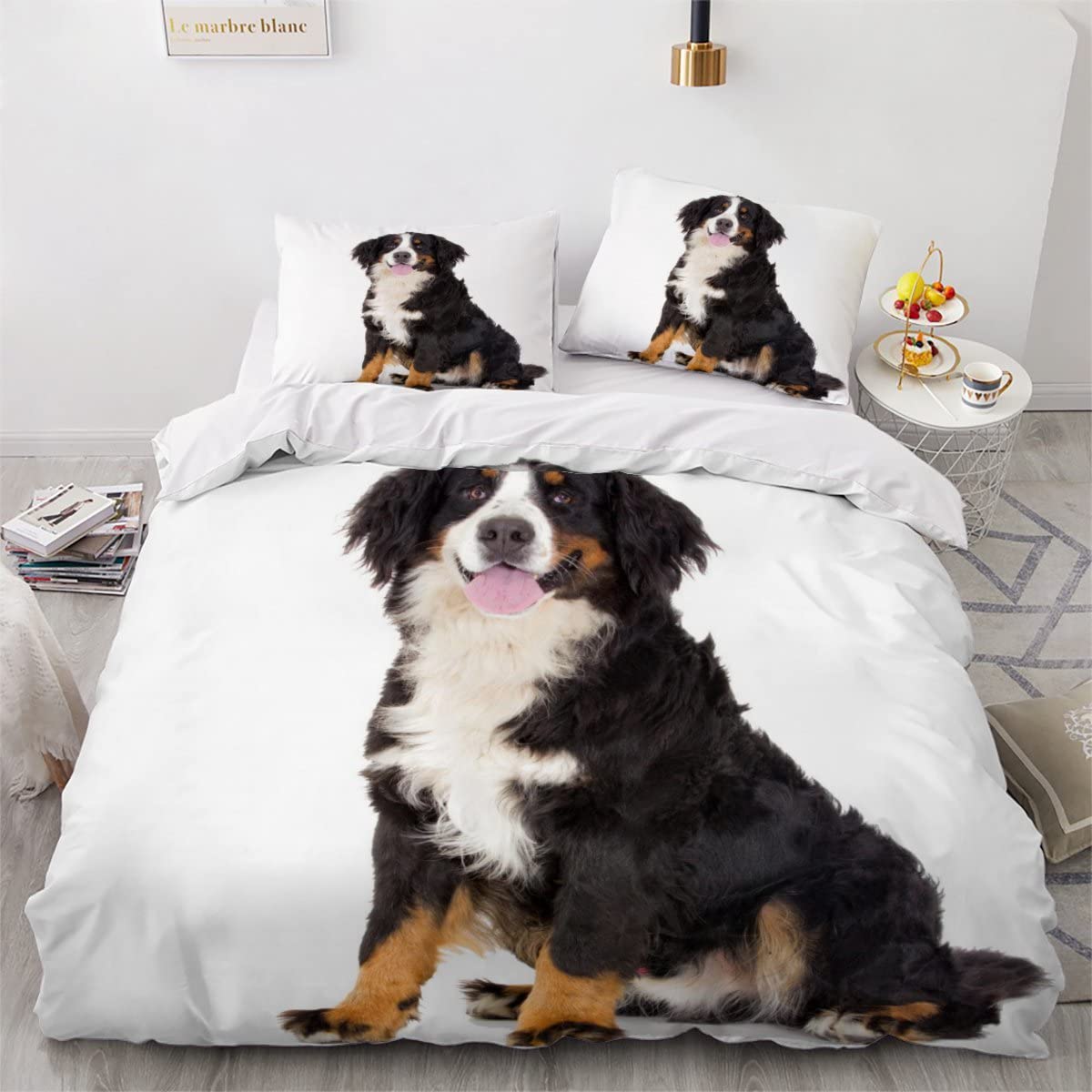 NoveAurora Bernese Mountain DOG 3D Stampa Set Biancheria Da Letto Microfibra Set Copripiumino E Federe Chiusura Cerniera 3 Pezzi Per Bambini E Adulti