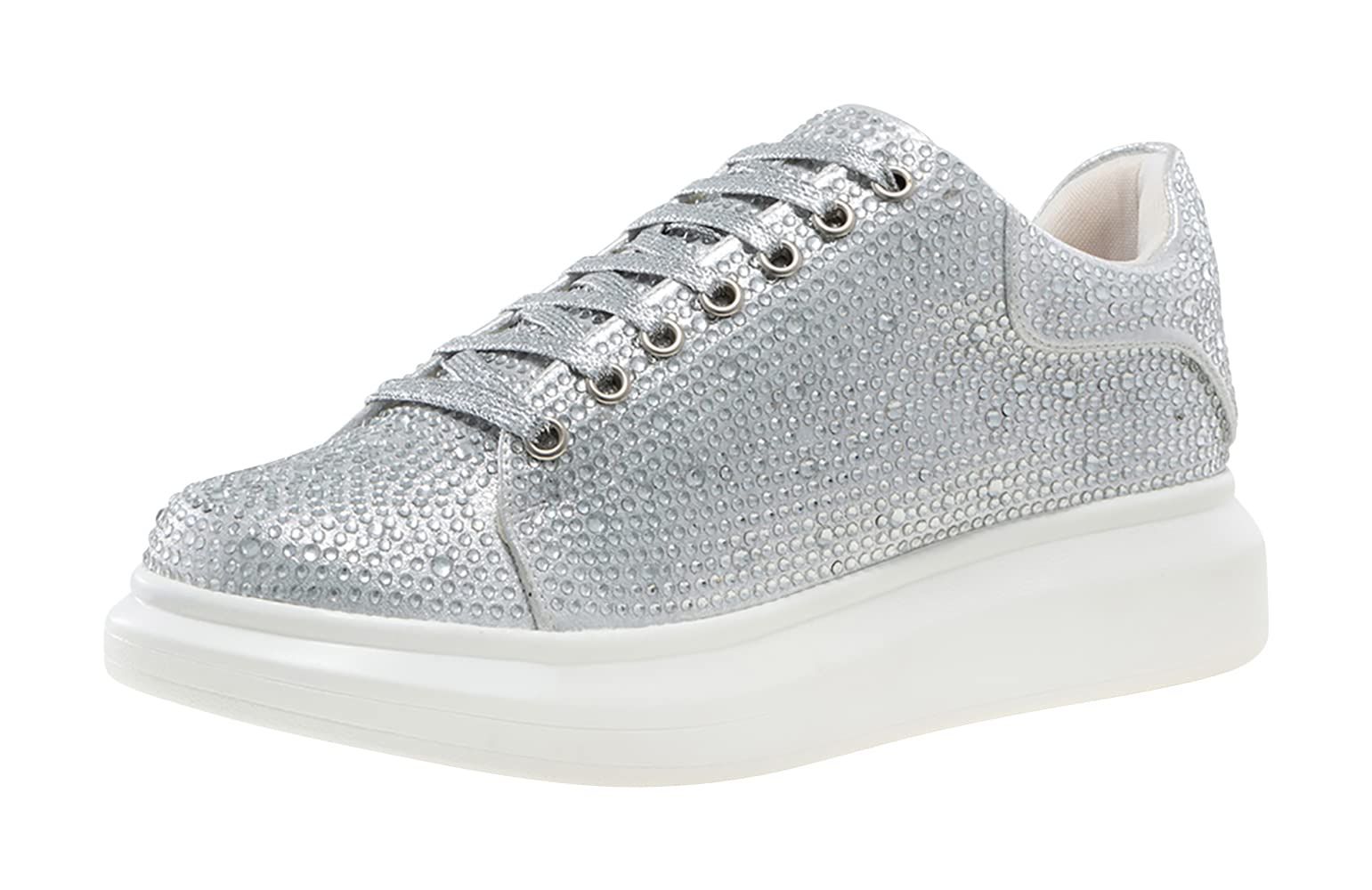 J75 Men's Slick Jeweled Low Top Fashion Sneaker | Lightweight Comfortable & Durable|Silver Size 41 EU