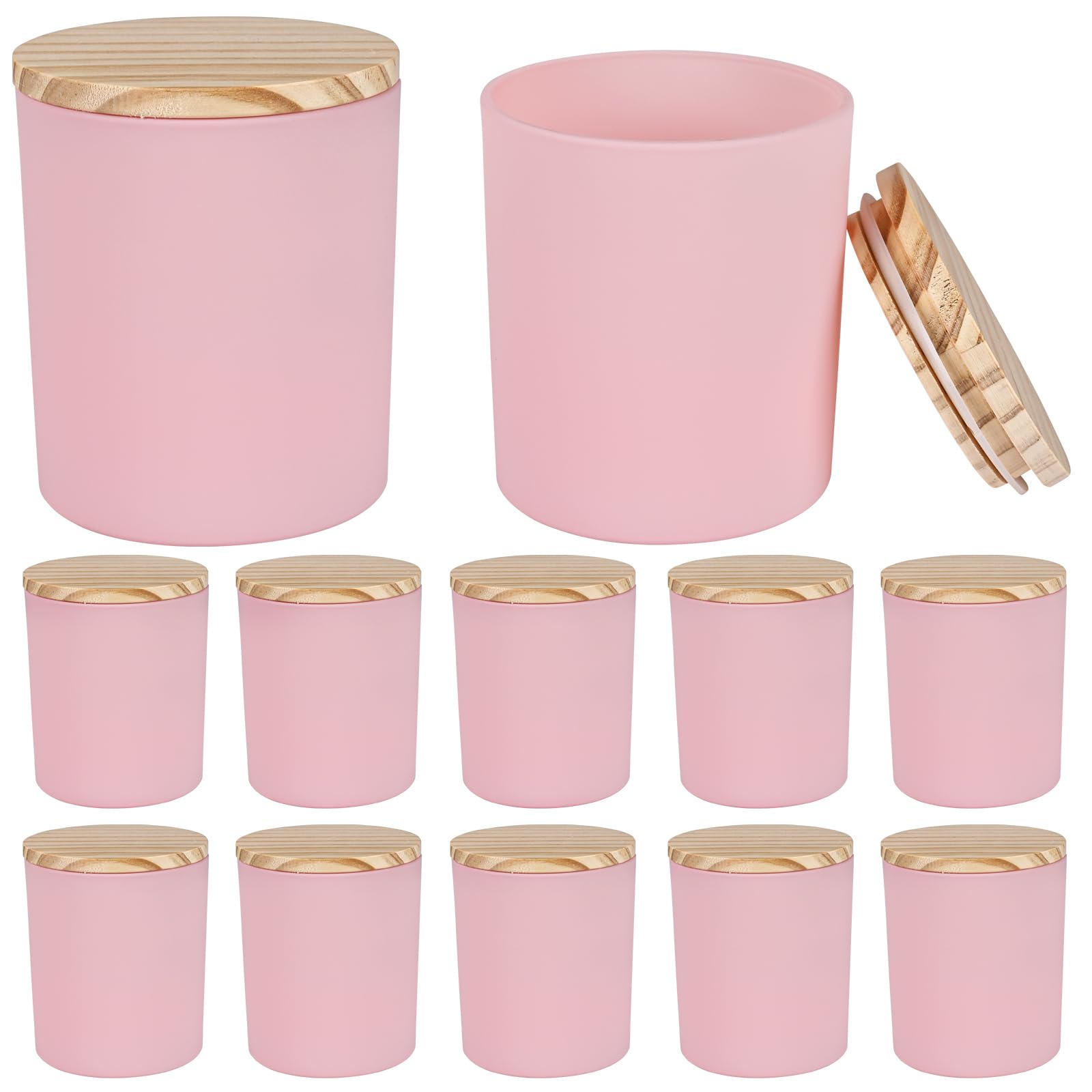 12 barattoli per candele per realizzare candele, in vetro spesso 295 ml, vuoti, con coperchi in bambù, sfuso, rosa opaco