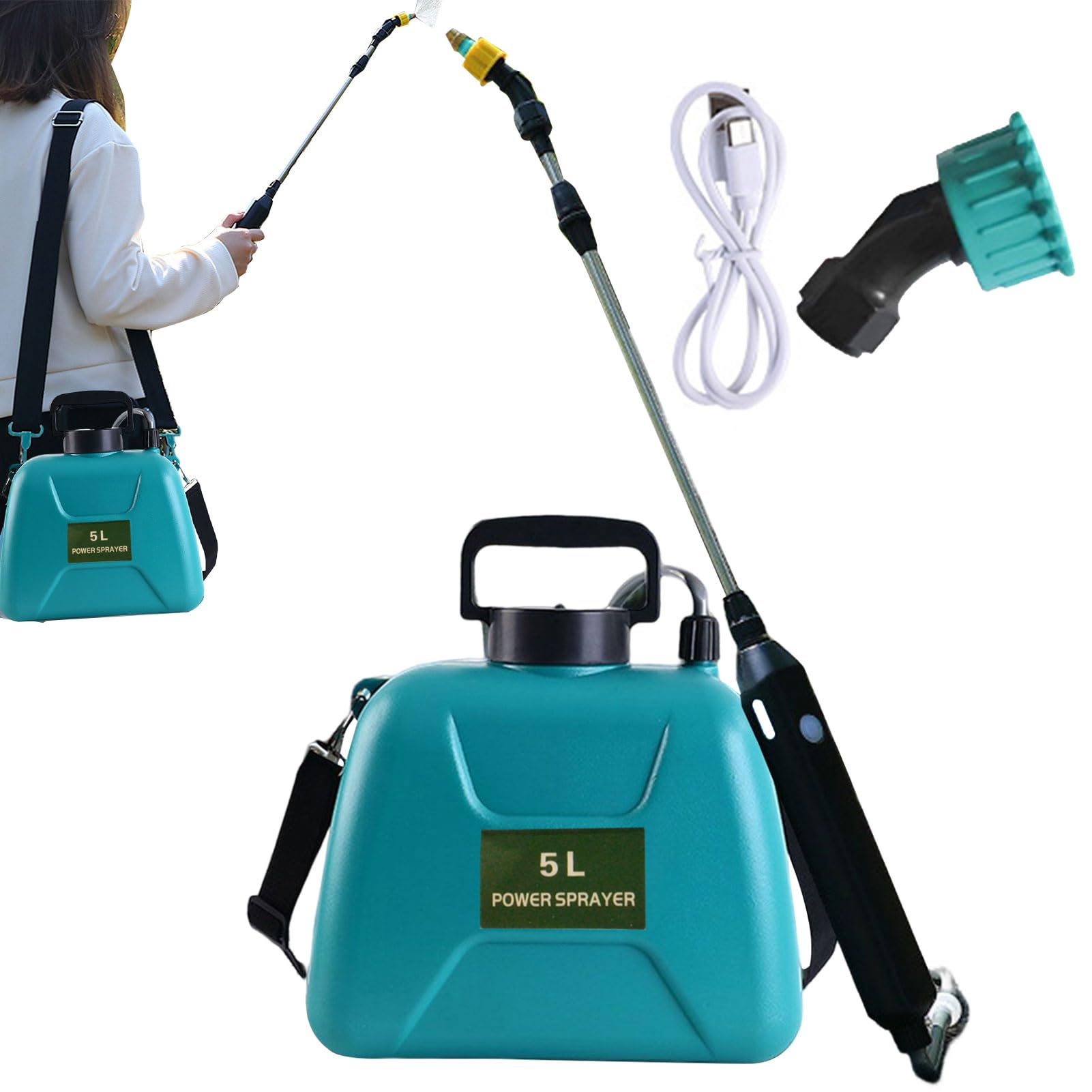 Pompa Irroratrice A Batteria, 5L Spruzzatore Elettrico A Batteria Per Piante Con 2 Bocchette E Tracolla Regolabile Impugnatura Ricaricabile USB Nebulizzatore A Pressione Da Giardino