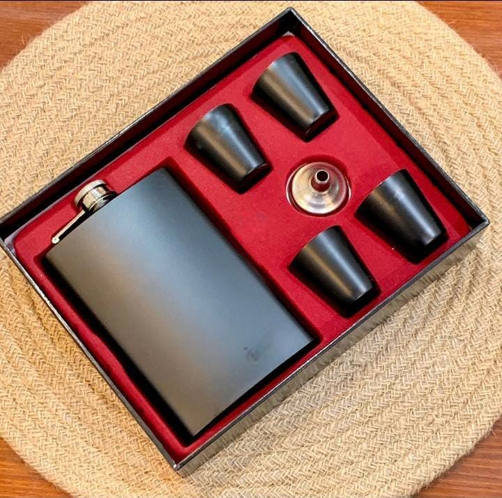 Image of Hip Flask with Peg Messurer Wine Flask Gift Set for Men & Women Stainless Steel (60ML+30ML Peg Messurer + Whiskey Flask) (4 Cups)