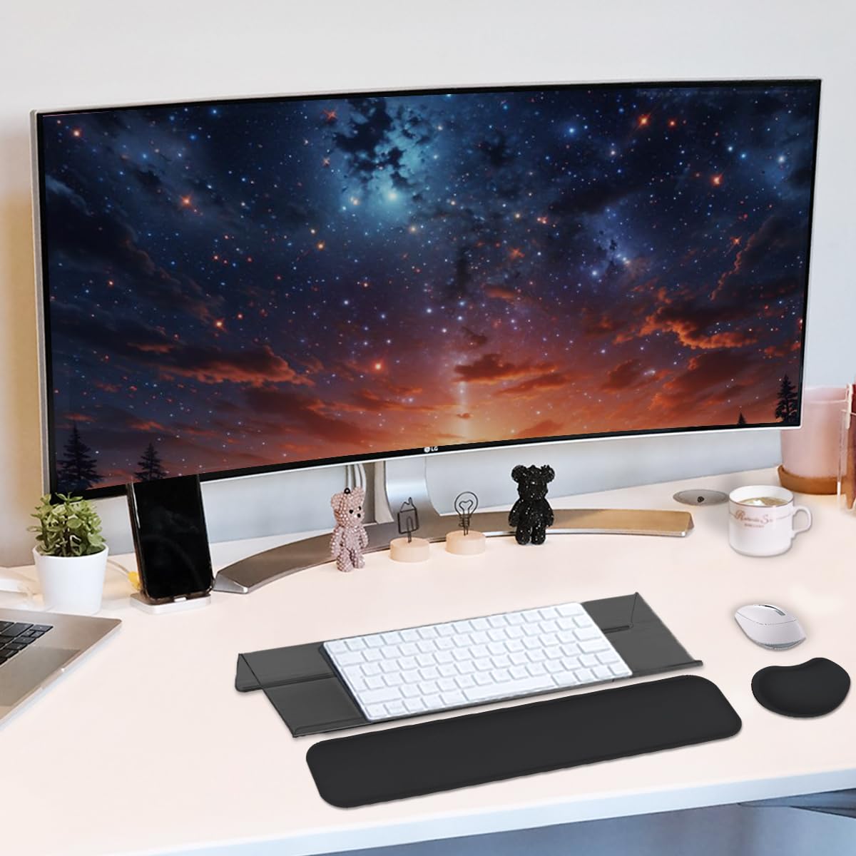Set di poggiapolsi per tastiera per computer, supporto per tastiera, facile digitazione con cuscinetto da polso, per ufficio, casa, scuola - nero