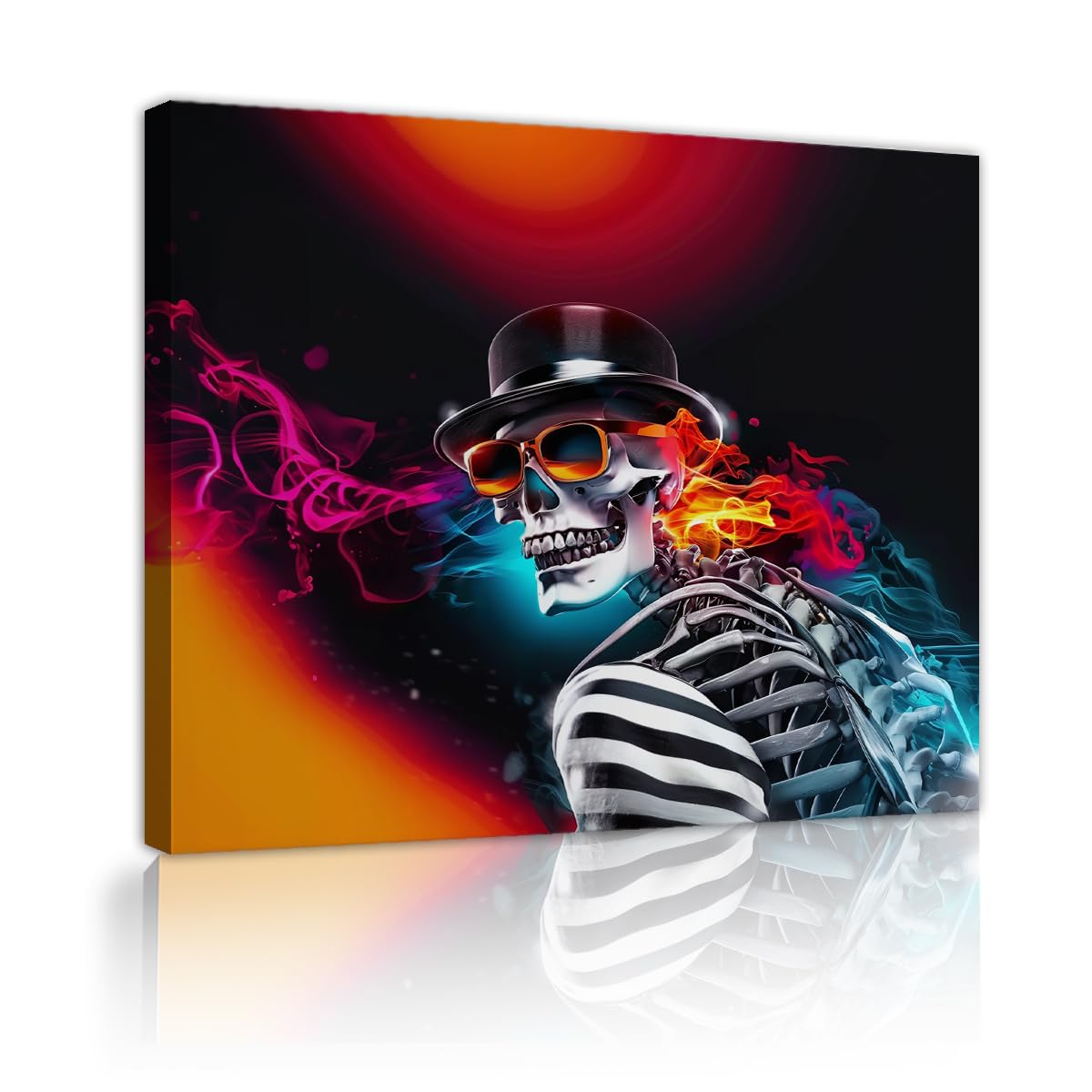 YUNART Skull Canvas Wall Art Framed Modern Abstract Colorful Skull Artwork for Living Room Pop Art Graffiti Painting for Gaming Room Decor 75x95cm Innerframe