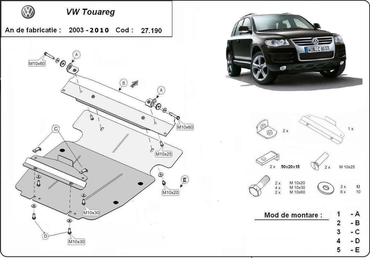 Protezione metallica sottomotore compatibile con Volkswagen Touareg 7L - (2003-2010)