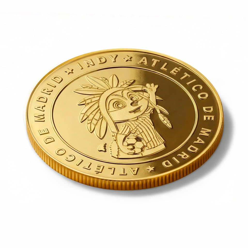Moneta da Collezione Ufficiale dell'Atlético de Madrid, Edizione Speciale Indy, placcata in Oro, Lega Metallica, Diametro 40 mm, Spessore 3 mm, con Capsula Protettiva