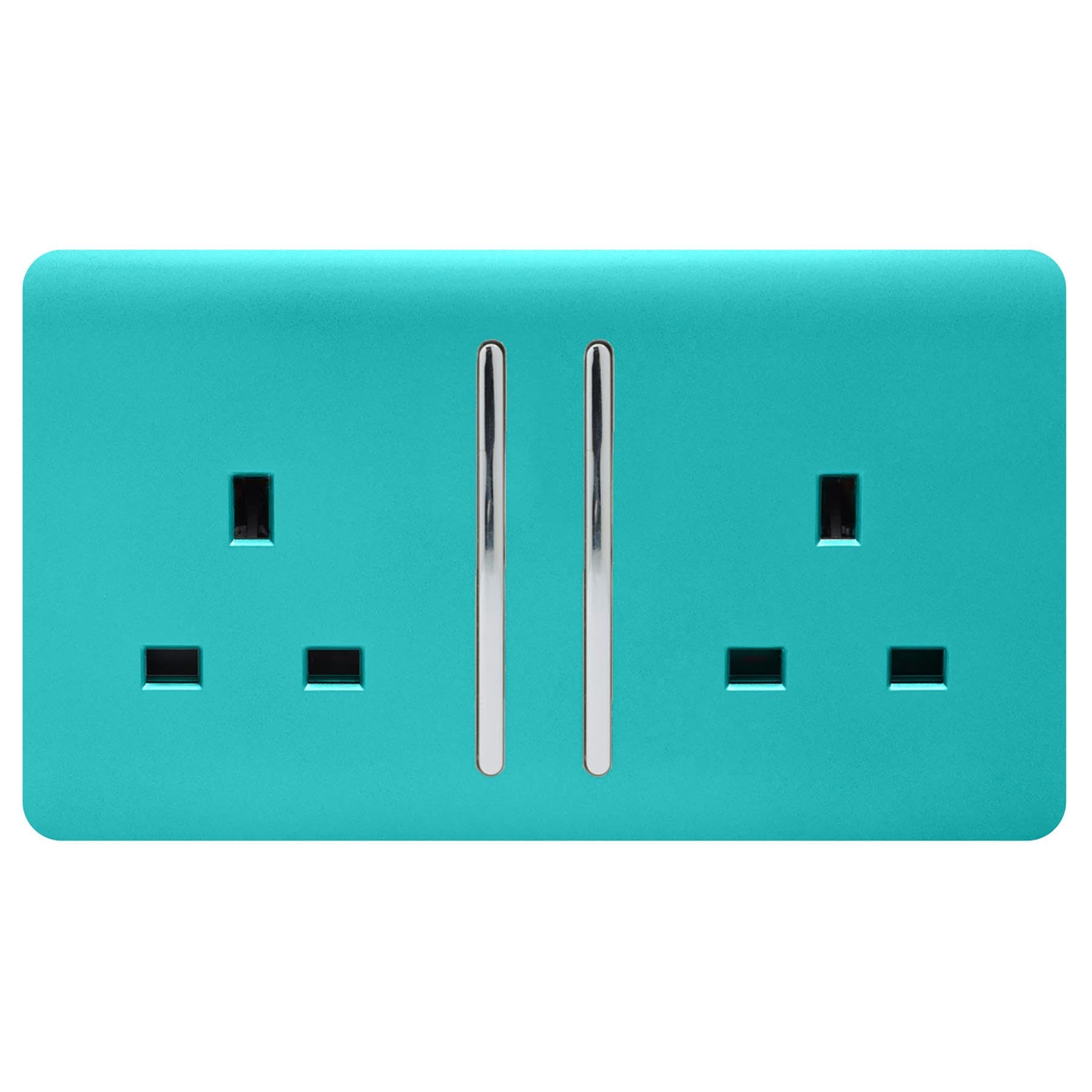 Trendi Switch 2 Gang 13 Amp Switched Plug Socket - Bright Teal