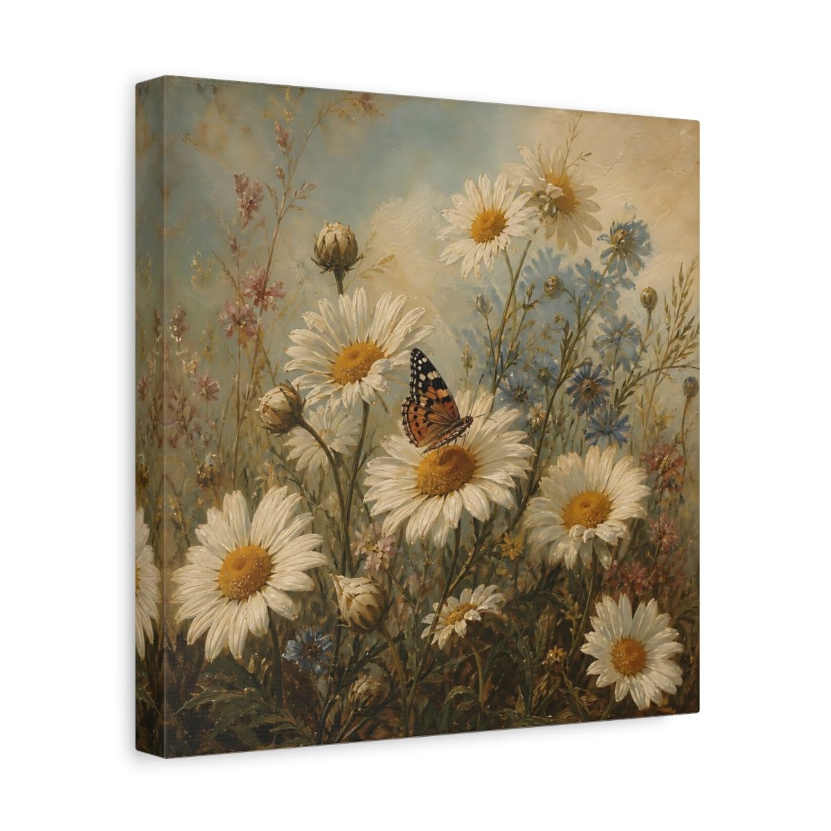 Tableau marguerites et papillons en toile canvas premium 30x30 cm - 8
