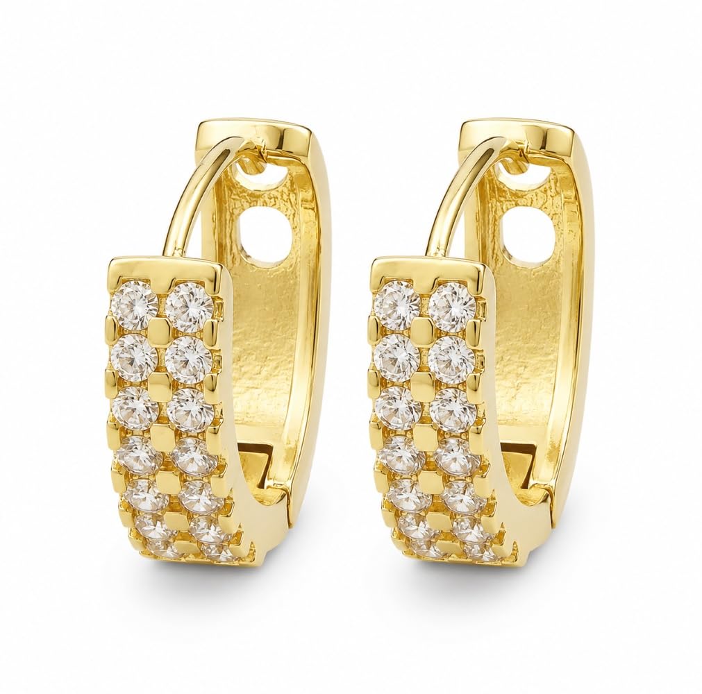 Golden Spark CZ Hoop Earring for Women, Gold Colour, Cubic Zirconia Stones, Double Row Pave Style-picture-37