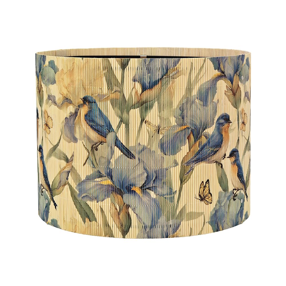 Floral Lamp Shade with Butterfly Print, Bamboo, Drum Shape, 30 x 23 cm, for Table and Floor Lamps Easy Assembly (Art Deco C)