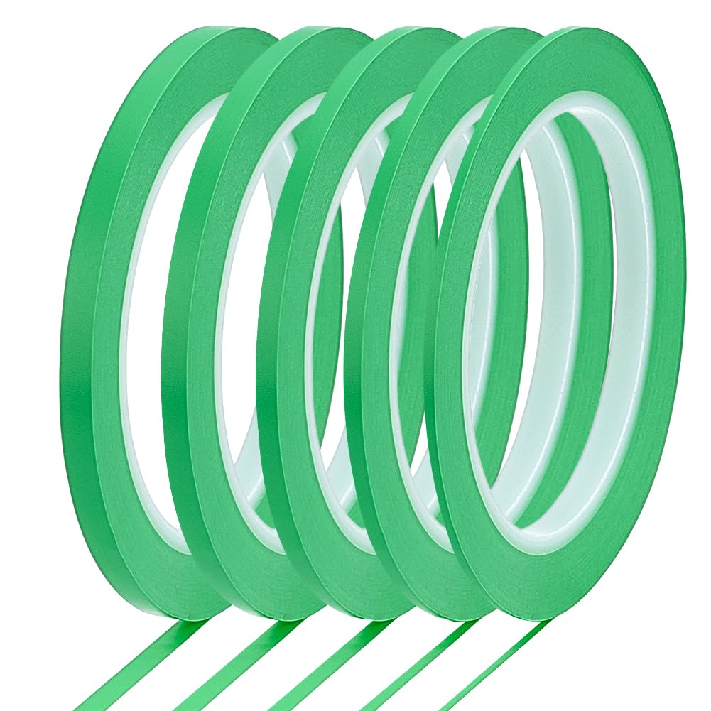 BENECREAT 5 Rolls 5 Styles Fine Line Tape, High-Temp PVC Fine Line Fineline Masking Tape, Automotive Paint for Curves Green, 1/13, 1/8, 5/32, 1/5, 1/4 Inch/2, 3, 4, 5, 6mm