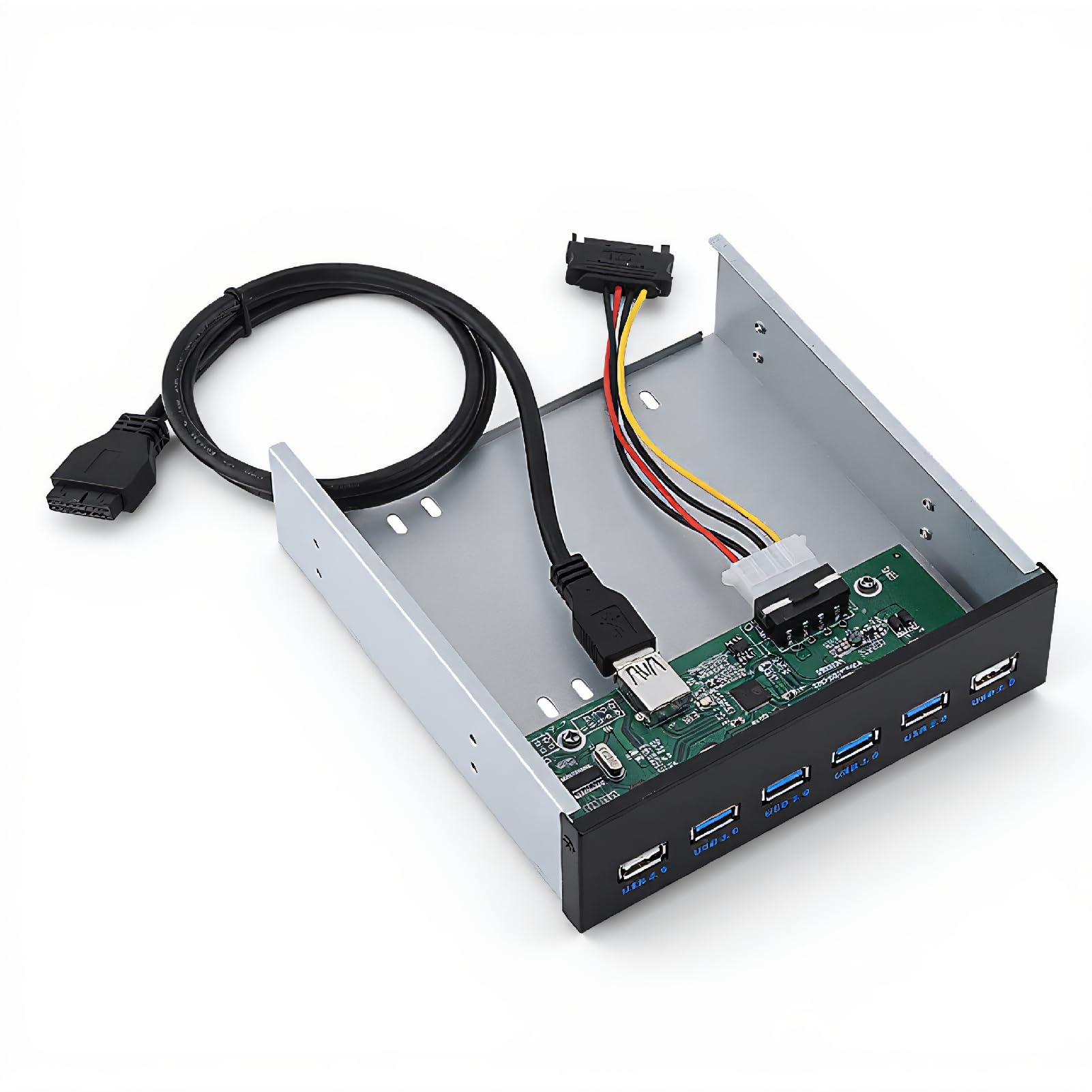 ASHATA USB 3.0 Pannello Anteriore, Pannello Anteriore Super Speed 4 Hub USB 3.0 + 2 USB 2.0 Hub, Hub USB Multifunzione USB 3.0 da Pannello Frontale da 5,25 Pollici con PC SATA per PC Computer