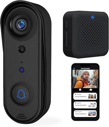Cámara de timbre de video inalámbrico de 1080p, detección humana AI, audio de 2 vías, visión nocturna IR, timbre inalámbrico incluido, Wi-Fi 2.4G,