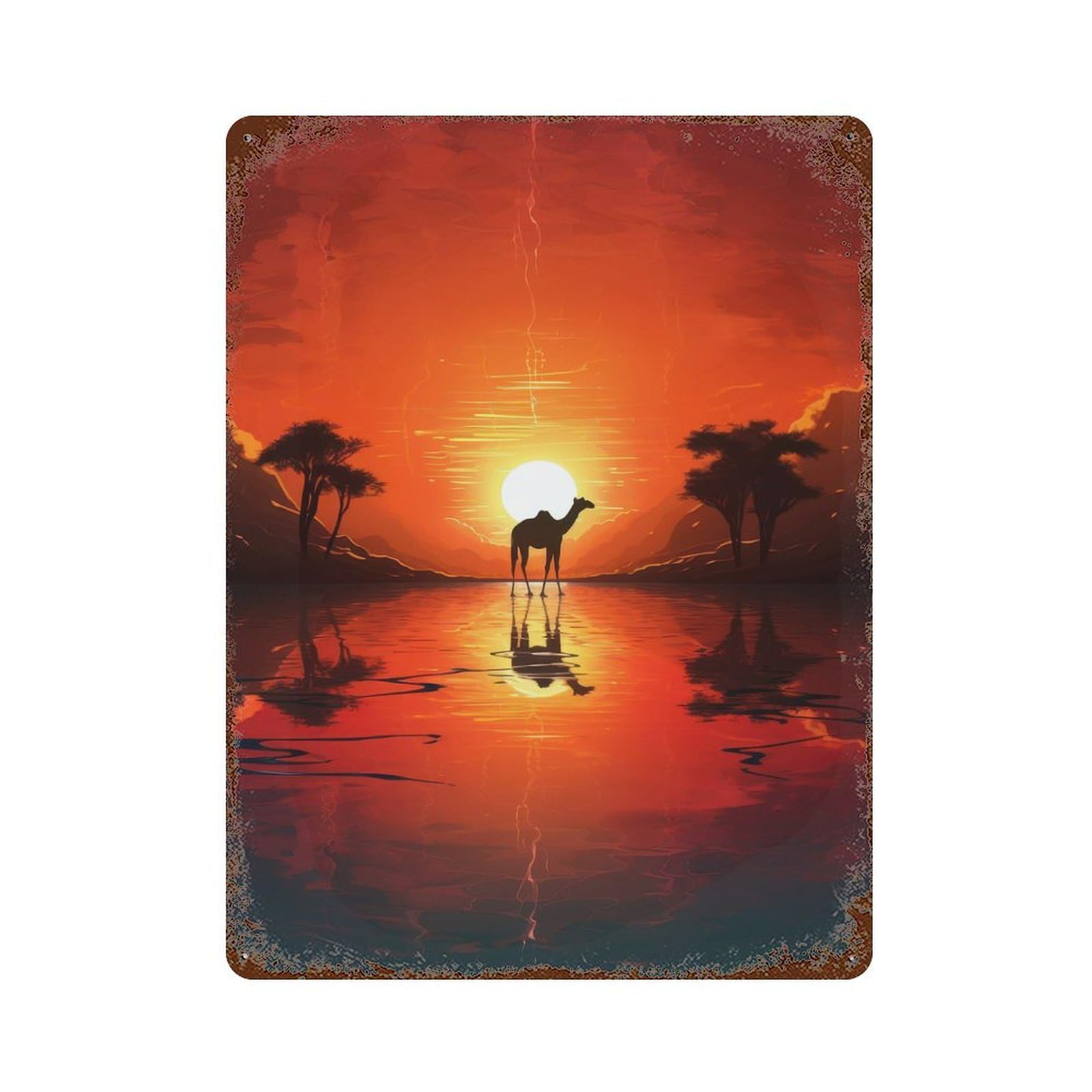 Camel Silhouette Sunset Vintage Metal Tin Sign 15.7"x11.8", for Garage, Bar And Workshop Decor, Novelty Wall Decor