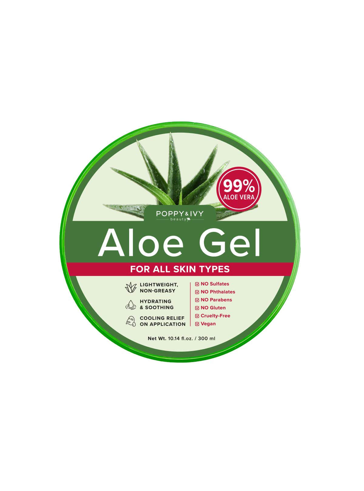 Absolute New York Poppy & Ivy Aloe Gel, Lightweight and Non-Greasy, Hydrating, Soothing and Cooling Relief