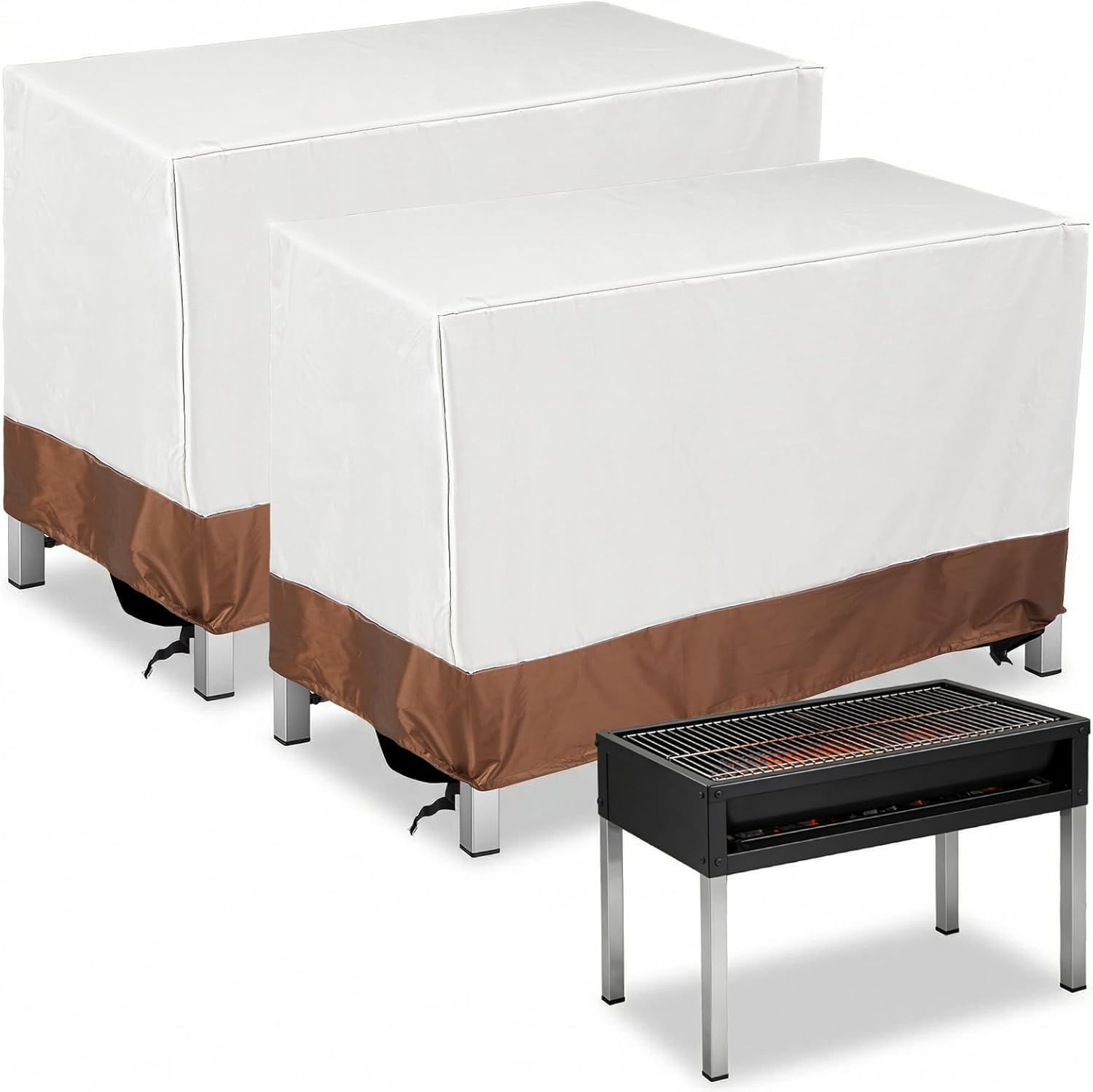 2 Pack Outdoor Dining Grill Cart Cover, 48" L x 24" Wx 30" H, Waterproof, Uv-resistant, Portable Heavy Duty Cover for Cabinet Bar, BBQ Food Prep Table, Patio Furniture, Worktable Movable Station