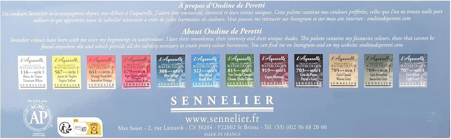 Sennelier Scatola di Pittura Acquarello Extra-Fine Set Ondine di Peretti .12 Mezzo Benne + Pennello e 1 carta