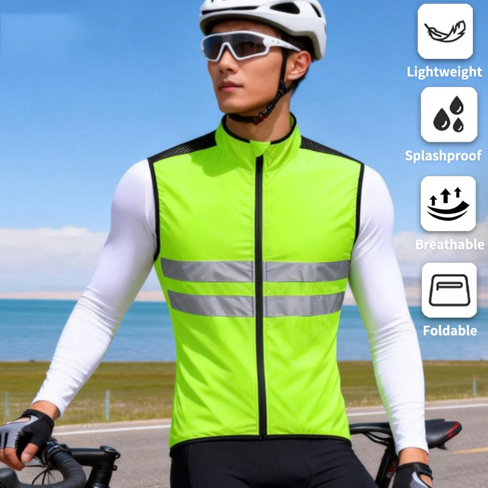 Réfléchissant Gilet De Cyclisme D'été Hommes Femmes, Imperméable Softshell Gilet De Course Léger Gilet De Cyclisme Sans Manches, Respirant Coupe-vent Gilet VTT Pour Course Cyclisme