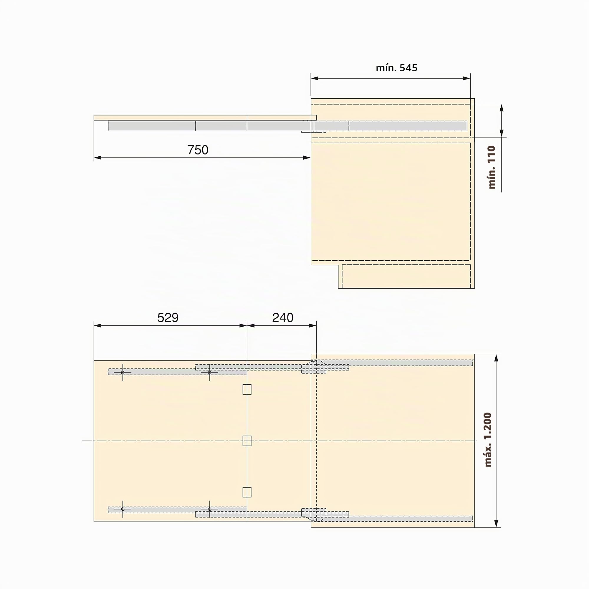 Emuca - Guías para mesa extensible Coktail Reverse H35, Anodizado inox, Aluminio, 1 un