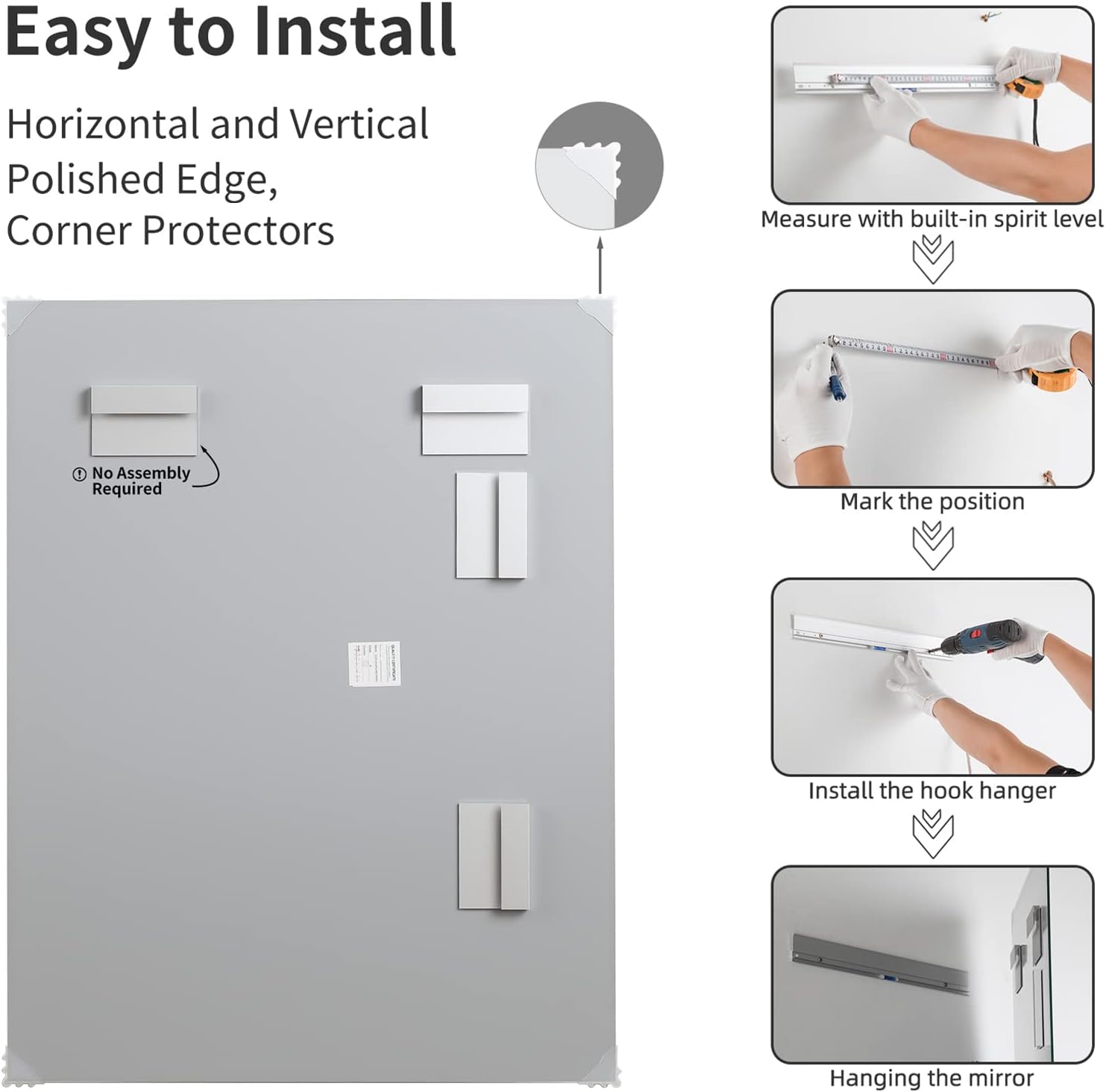 Mirrorons Beveled Mirror, Wall Mirror 48" x 30" & 40‘’ x 32'', Frameless Rectangle Bathroom Vanity Mirror with Beveled Edge, Hangs Horizontally or Vertically. Upgraded Shatterproof Mirror 2PC