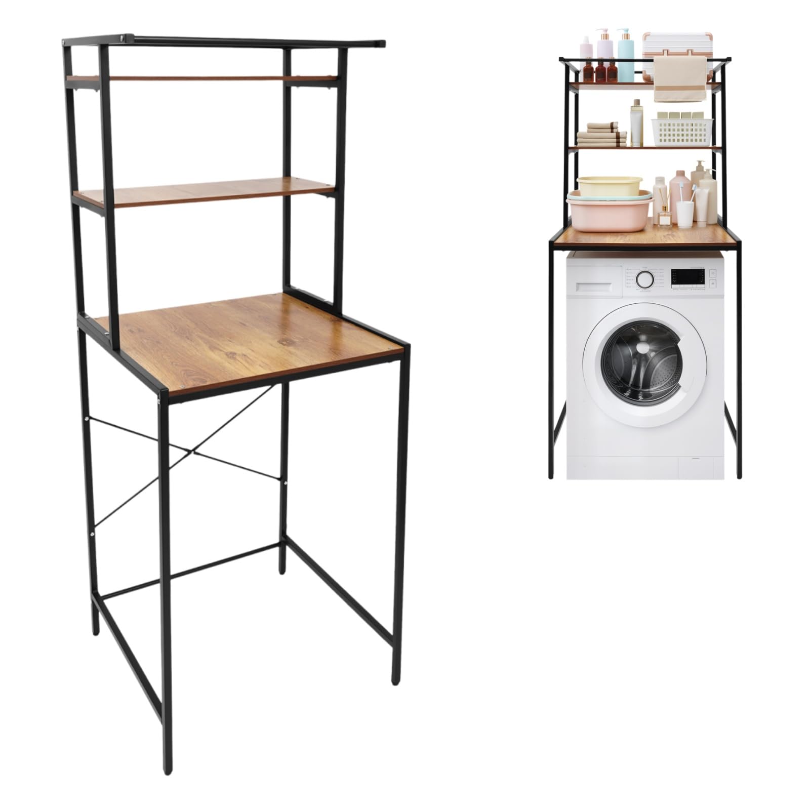Mobile per lavatrice, 3 ripiani, scaffale per lavatrice, autoportante, con portasciugamani per bagno, lavanderia, 69 x 60 x 176 cm