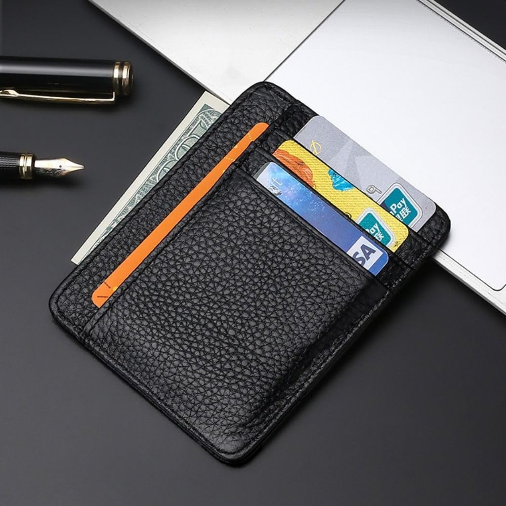 Multi-Card Slot Card Case Universal Leather Simple ID Package Ultra Thin Holder Men Women(Red)