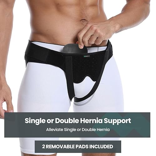 Miniatura 4 de Cinturón de hernia para ingüinal individualdoble, soporte de hernia para hombres y mujeres, correa de recuperación para aliviar el dolor con 2
