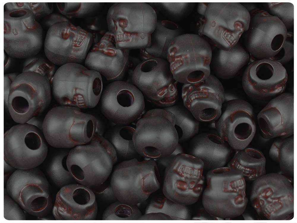 BeadTin Skull Pony Beads - 150pcs Black & Red Antique Finish 11mm Craft Beads