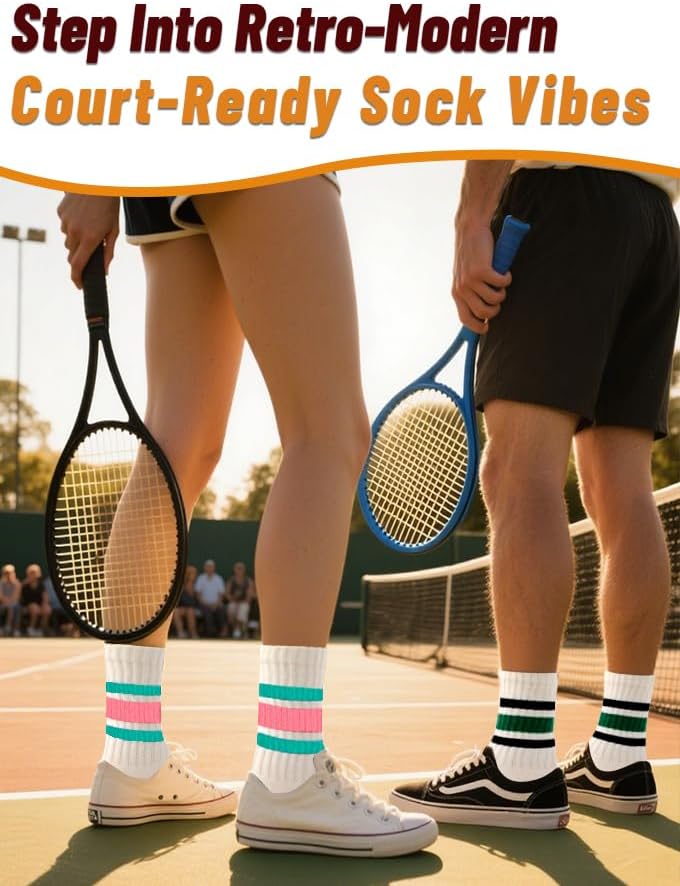 Retro Striped Crew Socks Sport Socks,Casual Cotton Stretchy Socks, with Seamless Toe for Men and Women Multicolor - Image 5
