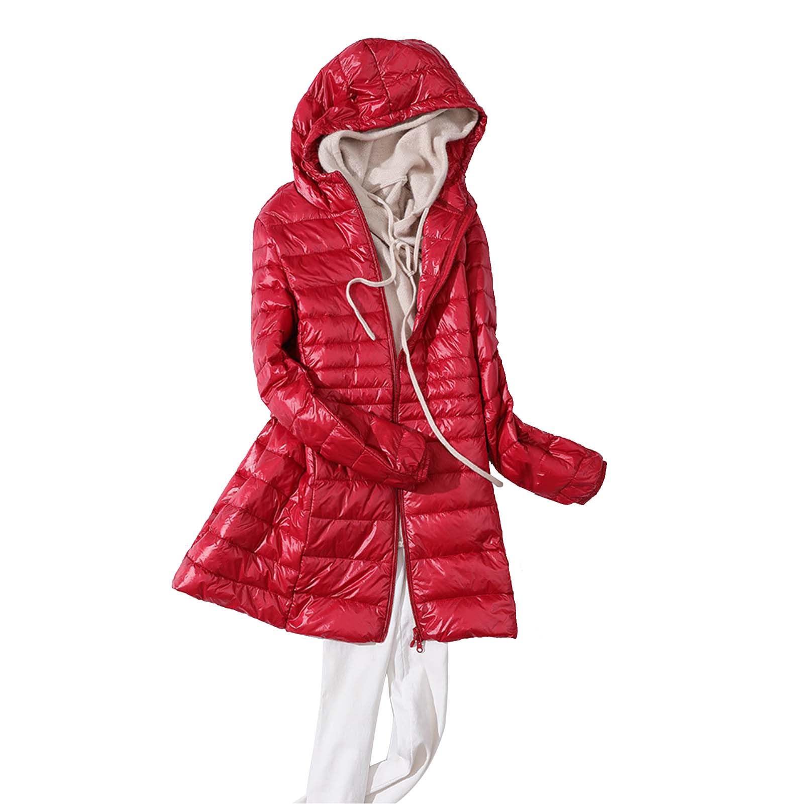 Piumino da donna invernale lungo, tinta unita, casual, per attività all'aria aperta, per il tempo libero, per attività all'aria aperta, caldo, morbido, tinta unita, con cappuccio, trapuntato